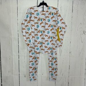 Kids Pajamas with Dog Print - White